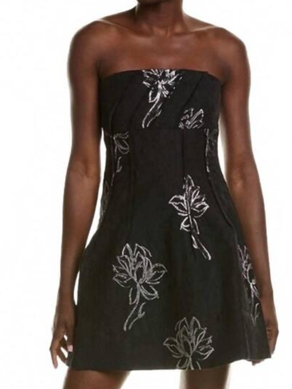 MONIQUE LHUILLIER Strapless Black Floral A-Line Dress. NWT
